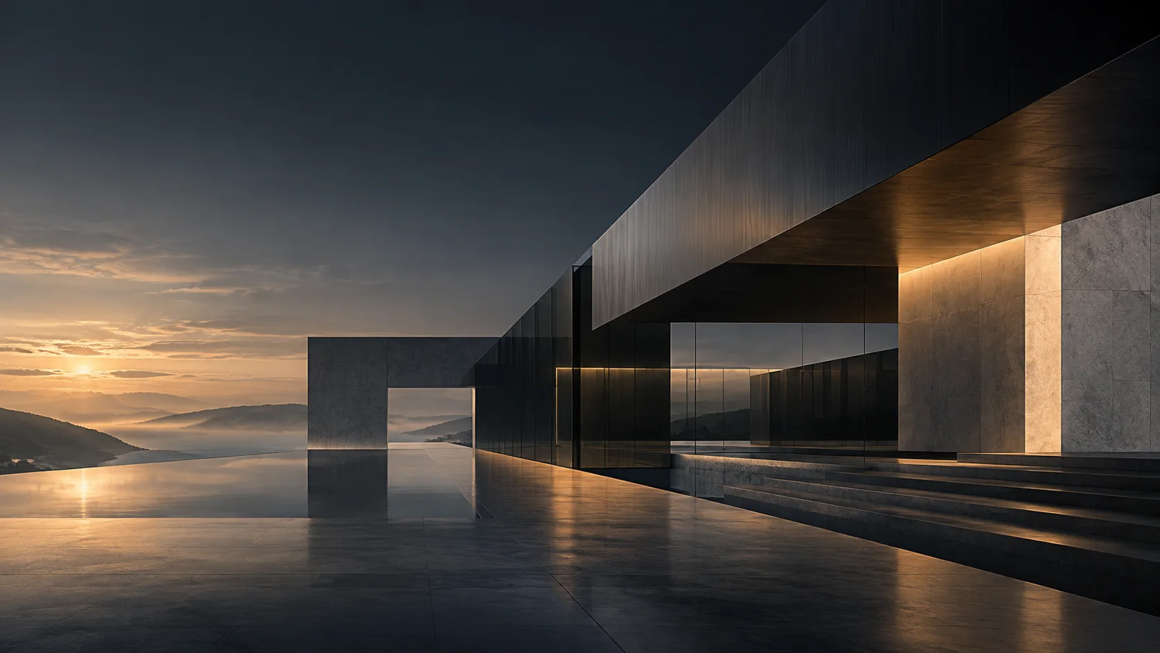 Monumental contemporary architecture in stone and glass